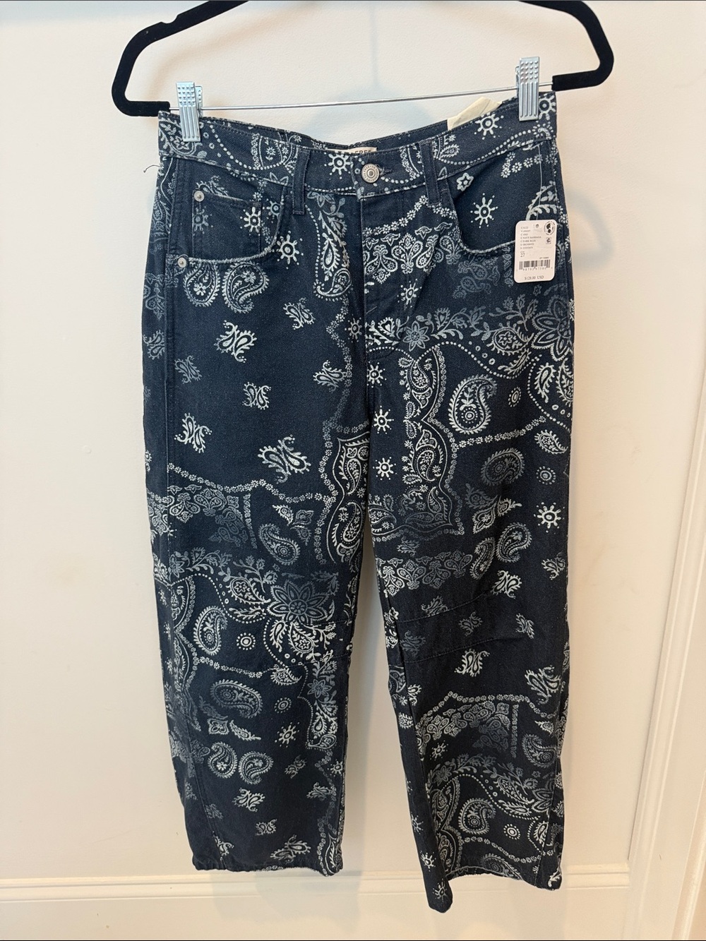 Free People Dark Blue Paisley barrel Jeans